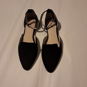 J. Jill Black Suede Leather Pointed Toe Ankle Flat Shoes Strap Size 7.5